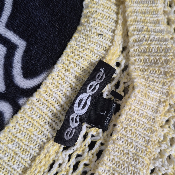 L Yellow White Crochet Hi Lo Sweater - Picture 3 of 5